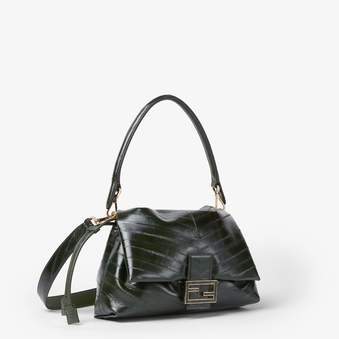 FENDI Mamma Baguette Medium Forest green inlaid hagfish leather bag - Image 5